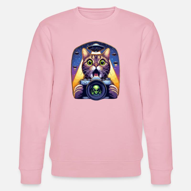Lustige verängstigte Katze mit UFO-Alien-Angriff 3D-Effekt - Stanley/Stella Unisex Bio-Sweatshirt CHANGER  - Hellrosa
