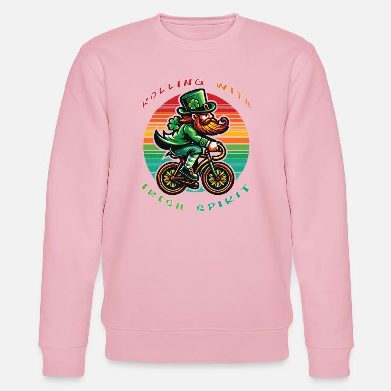 Leprechaun Radfahren St. Patrick's Day - Stanley/Stella Unisex Bio-Sweatshirt CHANGER  - Hellrosa