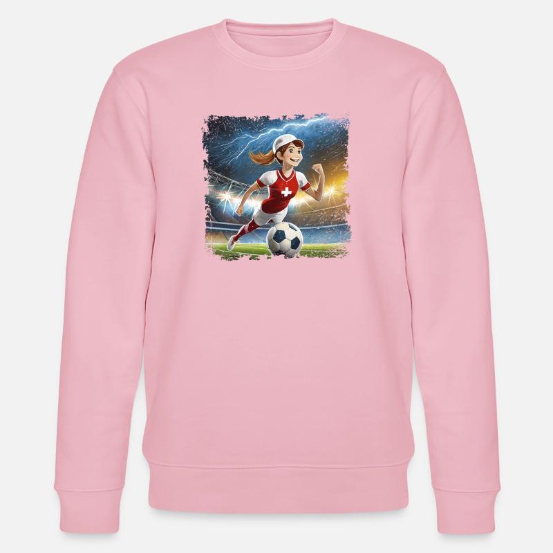 Fussballerin Comicfigur Stadion mit Blitzen - Stanley/Stella Unisex Bio-Sweatshirt CHANGER  - Hellrosa
