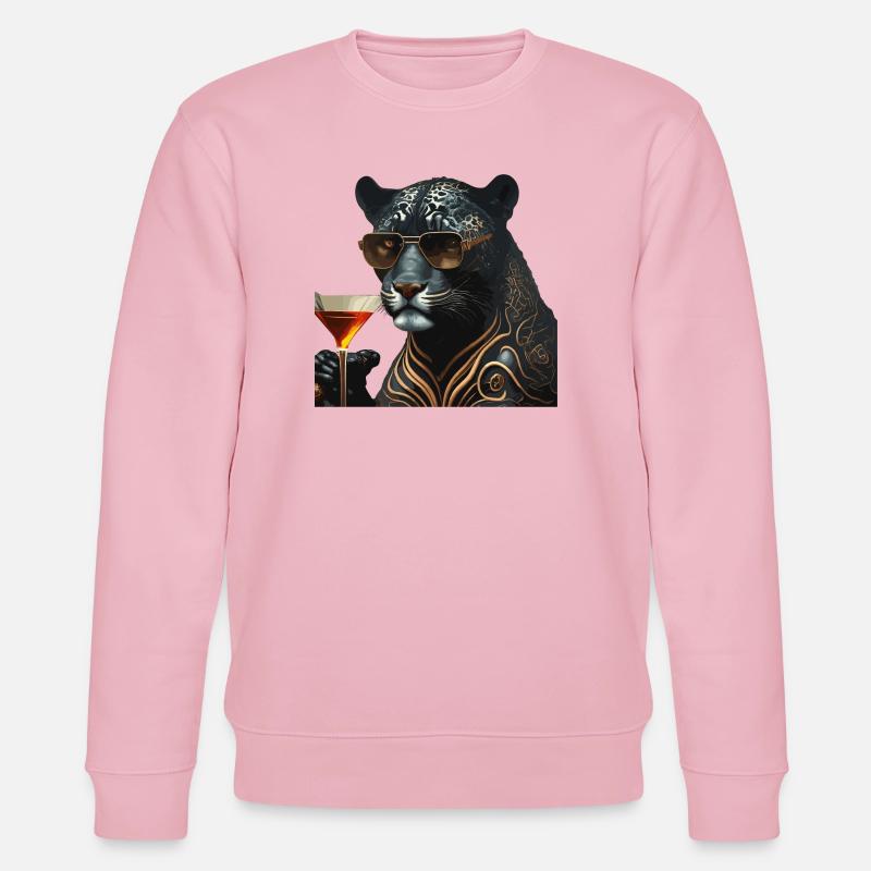 Chic Panther mit Sonnenbrille und Drink - Stanley/Stella Unisex Bio-Sweatshirt CHANGER  - Hellrosa