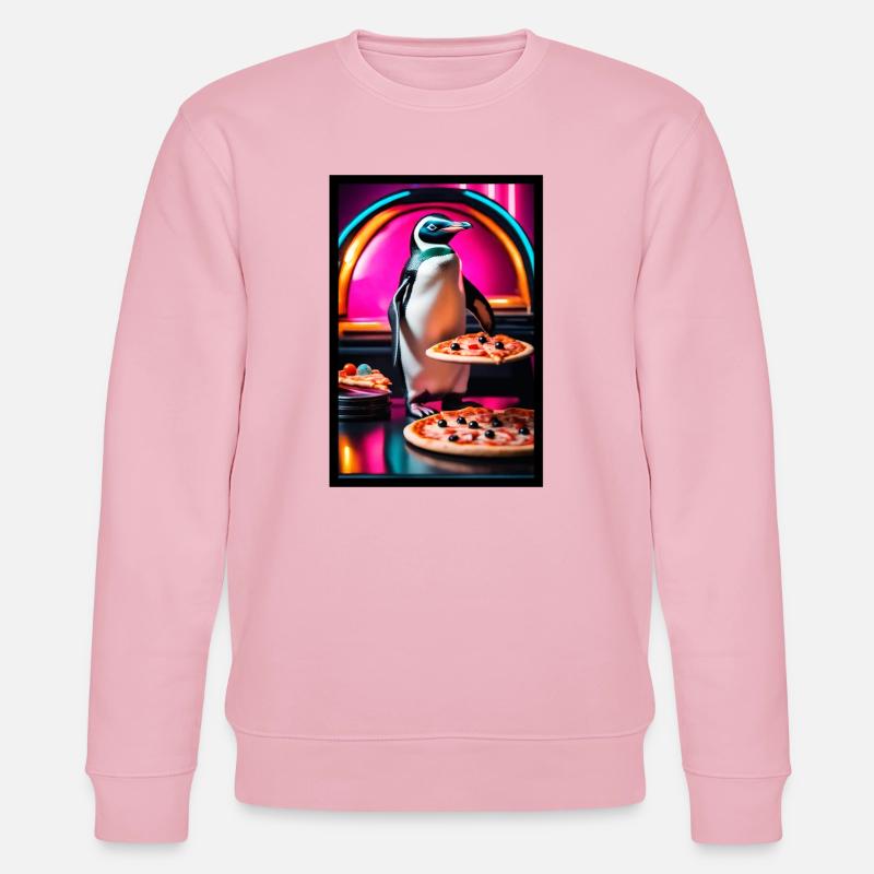Pinguin mit Pizza Neon-Diner - Stanley/Stella Unisex Bio-Sweatshirt CHANGER  - Hellrosa