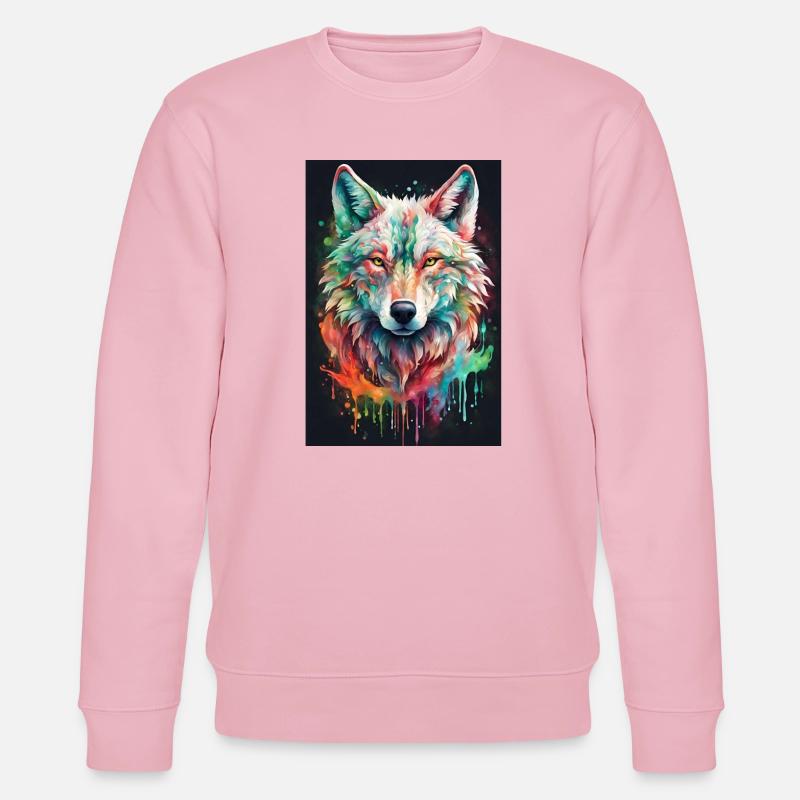 Bunter Wolfkopf Farbexplosion - Stanley/Stella Unisex Bio-Sweatshirt CHANGER  - Hellrosa