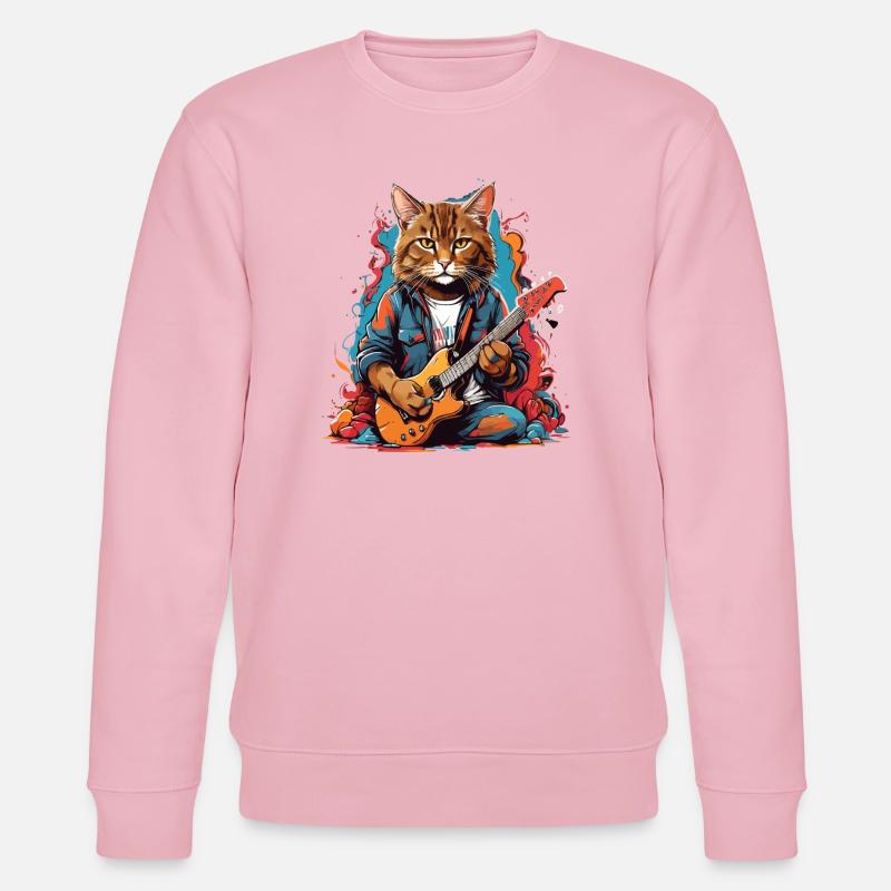 Katze mit Gitarre - Stanley/Stella Unisex Bio-Sweatshirt CHANGER  - Hellrosa