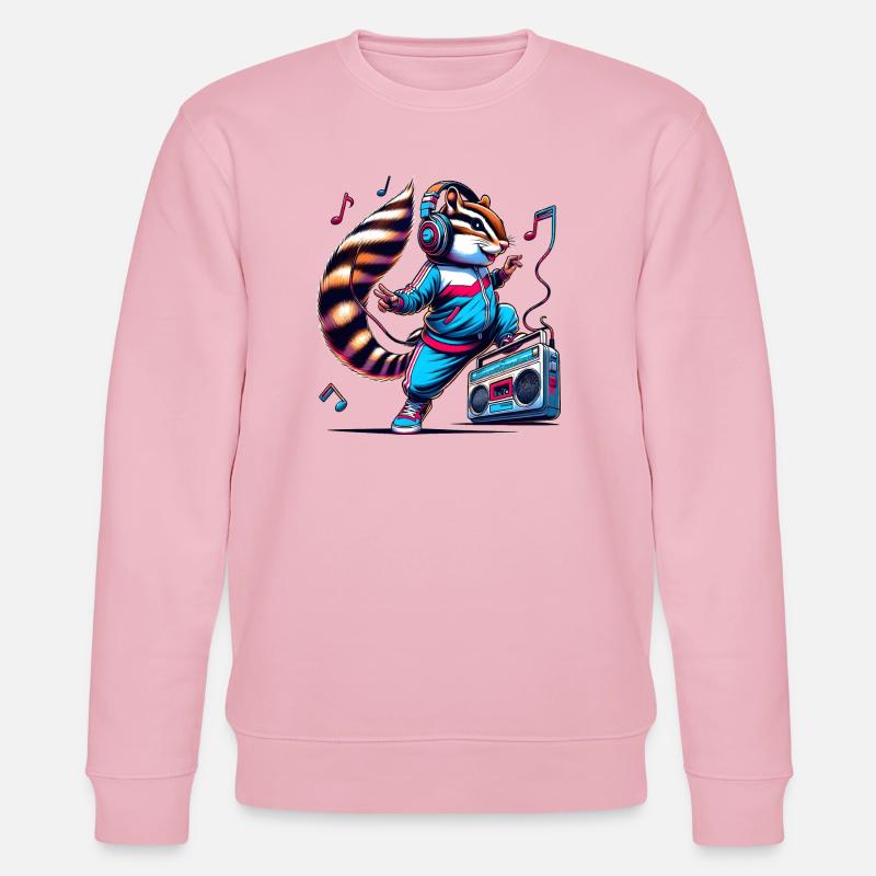 fröhliches Streifenhörnchen mit Kopfhörern - Stanley/Stella Unisex Bio-Sweatshirt CHANGER  - Hellrosa