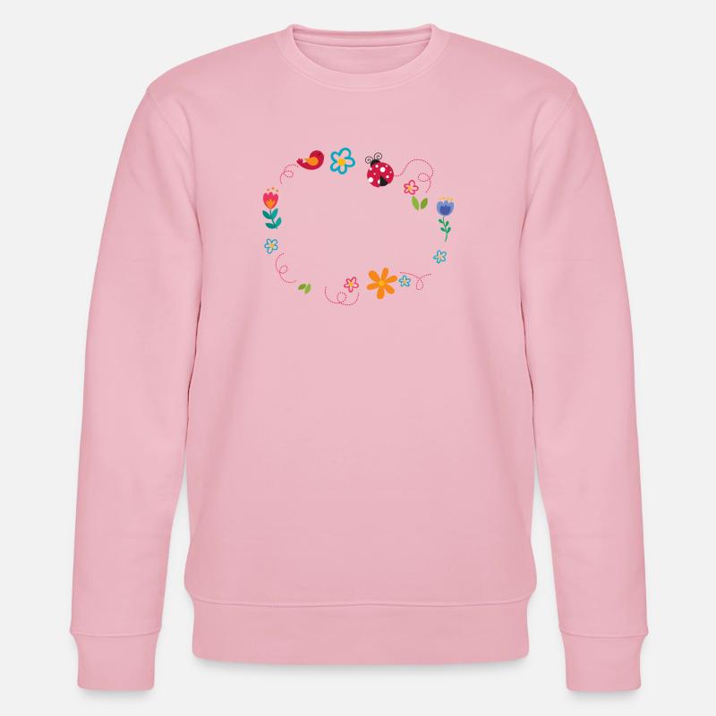 Cadre rond avec fleurs, coccinelle et oiseau - Sweat bio CHANGER Stanley/Stella Unisexe - rose pâle