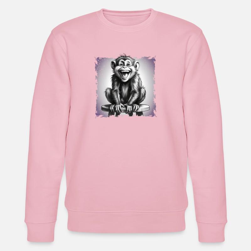 Affe lachend sitzt auf Hocker - Stanley/Stella Unisex Bio-Sweatshirt CHANGER  - Hellrosa