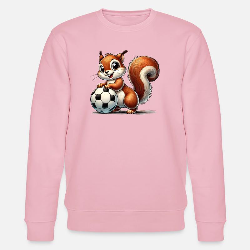 fröhliches Eichhörnchen, spielt Fußball - Stanley/Stella Unisex Bio-Sweatshirt CHANGER - Hellrosa