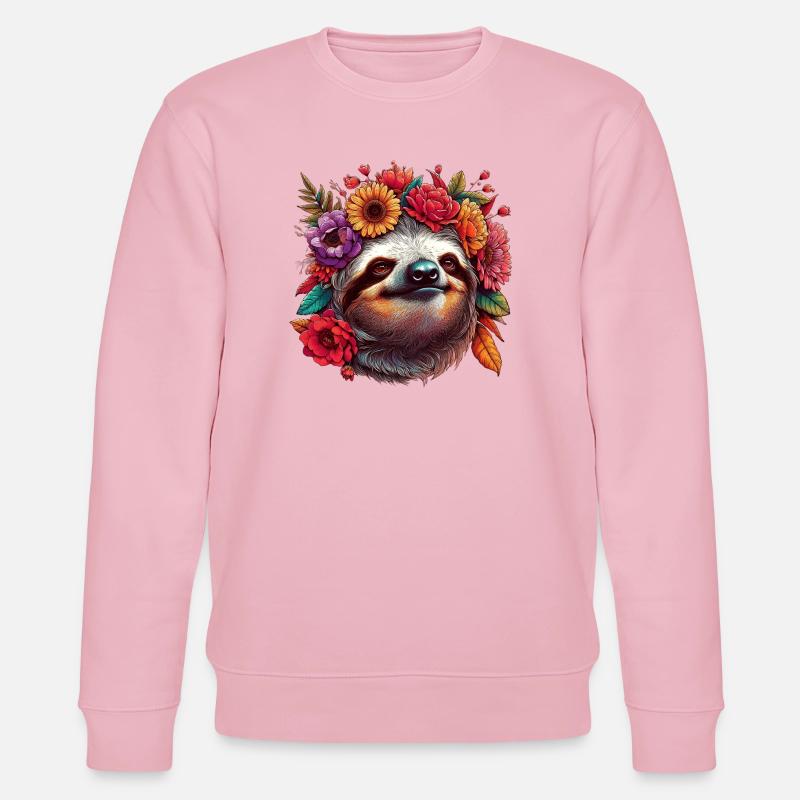 Faultier mit Blumen - Stanley/Stella Unisex Bio-Sweatshirt CHANGER  - Hellrosa