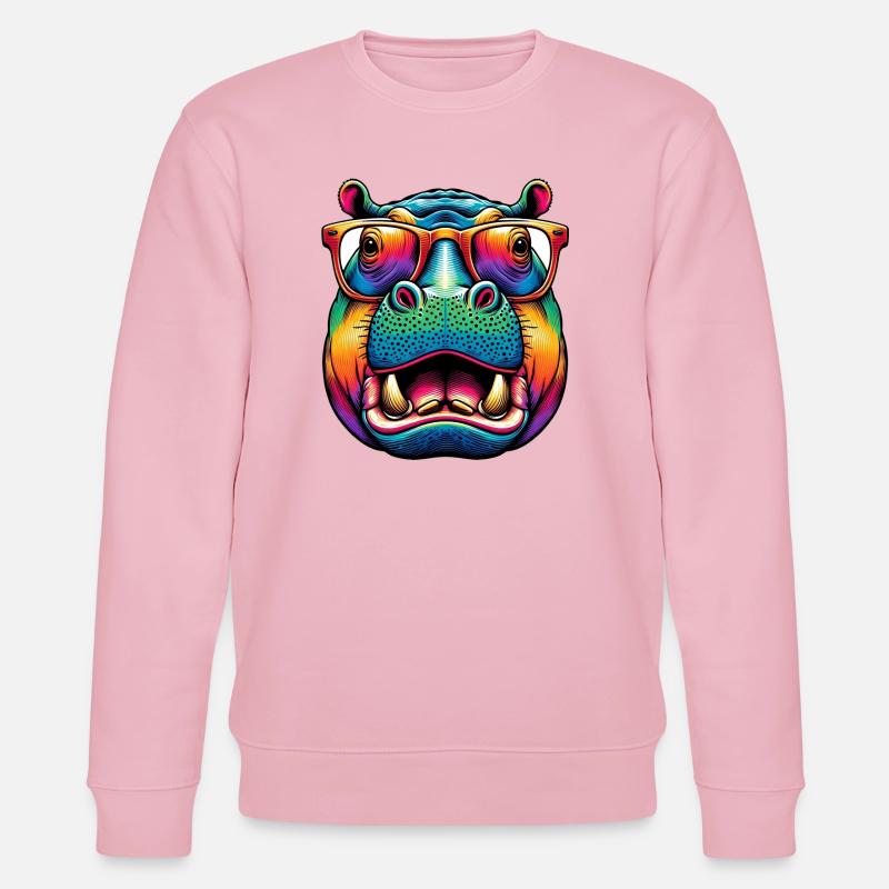Nilpferd mit Brille - Stanley/Stella Unisex Bio-Sweatshirt CHANGER  - Hellrosa