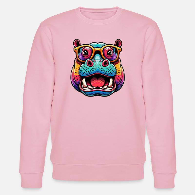 Nilpferd mit Brille - Stanley/Stella Unisex Bio-Sweatshirt CHANGER  - Hellrosa