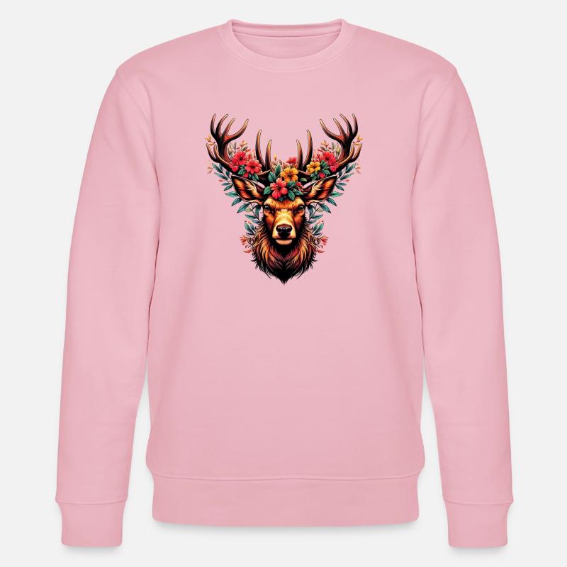 Cerf avec des fleurs - Sweat bio CHANGER Stanley/Stella Unisexe - rose pâle