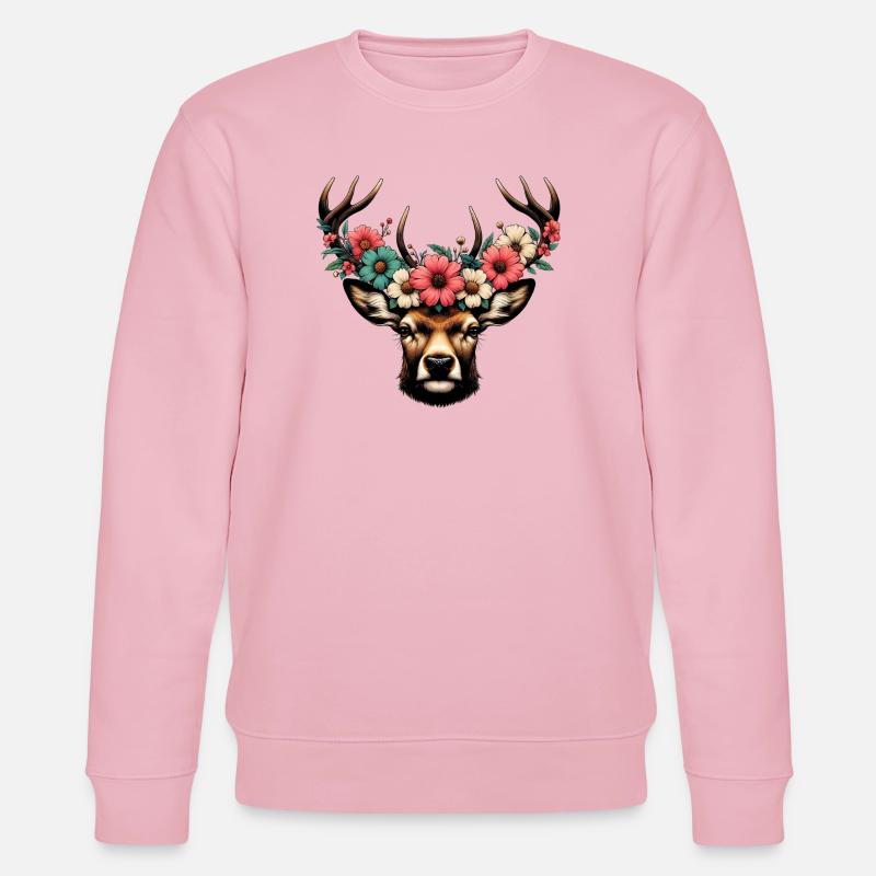 Cerf avec des fleurs - Sweat bio CHANGER Stanley/Stella Unisexe - rose pâle