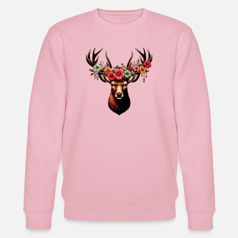 Hirsch mit Blumen - Stanley/Stella Unisex Bio-Sweatshirt CHANGER  - Hellrosa