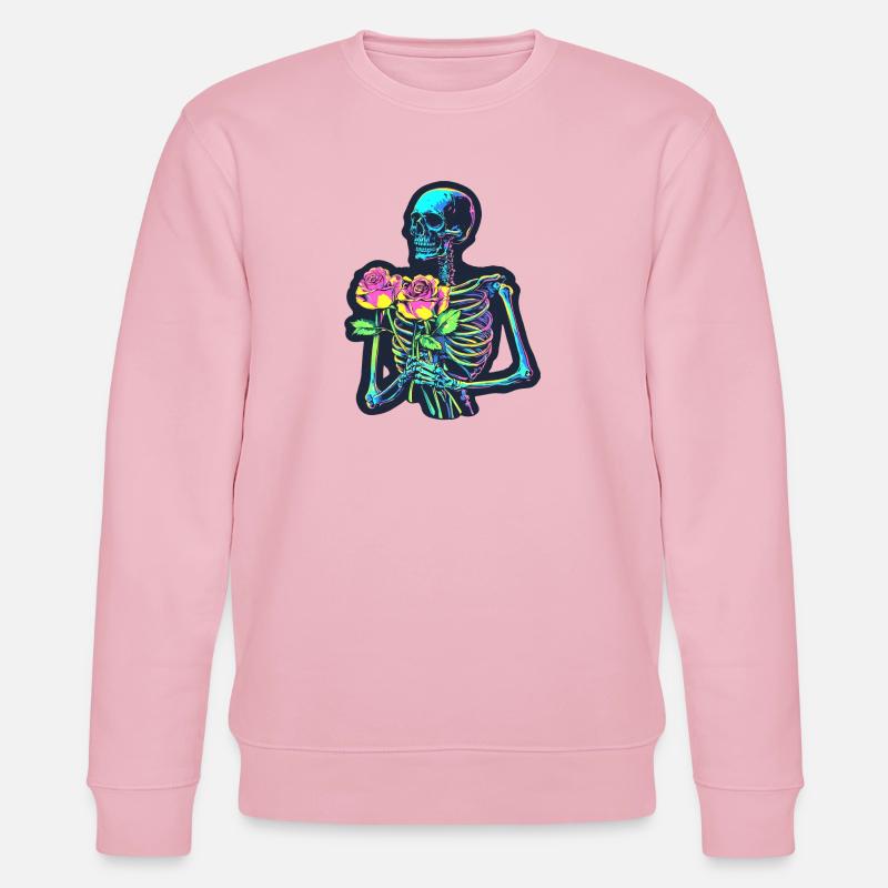 Psychedelic Skeleton with Roses Halloween - Stanley/Stella CHANGER Unisex Organic Sweatshirt - cotton pink