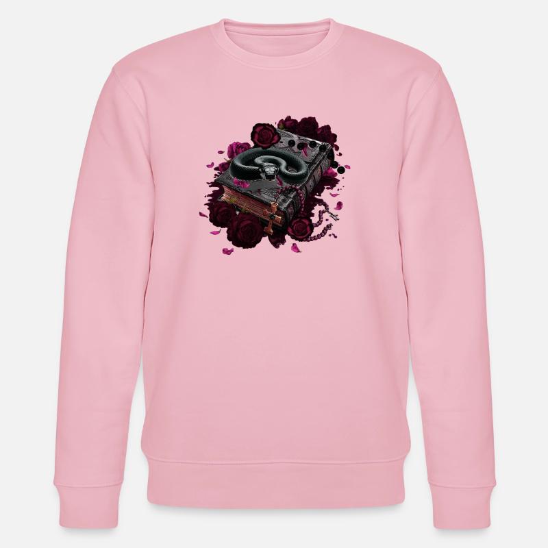 Bücher Design, Schlangen, Rosenblüten - Stanley/Stella Unisex Bio-Sweatshirt CHANGER  - Hellrosa
