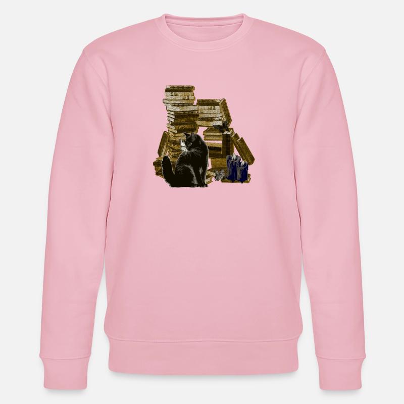 Bücherstapel mit Katze, lesen - Stanley/Stella Unisex Bio-Sweatshirt CHANGER  - Hellrosa
