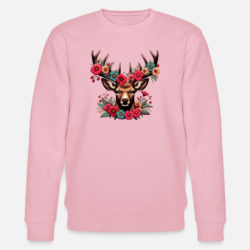 Cerf avec des fleurs - Sweat bio CHANGER Stanley/Stella Unisexe - rose pâle