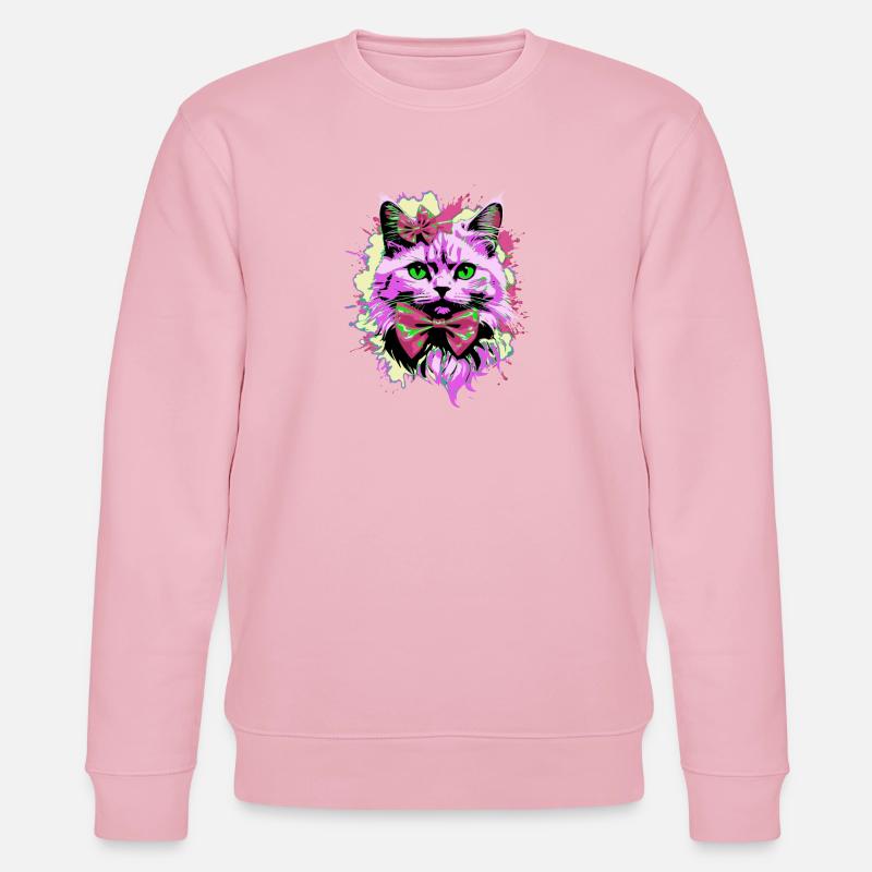 Neonkatze mit Fliege - Stanley/Stella Unisex Bio-Sweatshirt CHANGER - Hellrosa