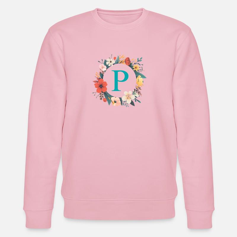 P Monogramm, Blumen-Kranz, personalisierbar - Stanley/Stella Unisex Bio-Sweatshirt CHANGER  - Hellrosa