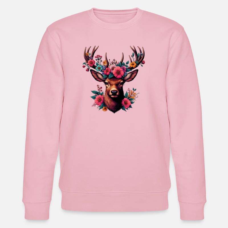 Hirsch mit Blumen - Stanley/Stella Unisex Bio-Sweatshirt CHANGER  - Hellrosa