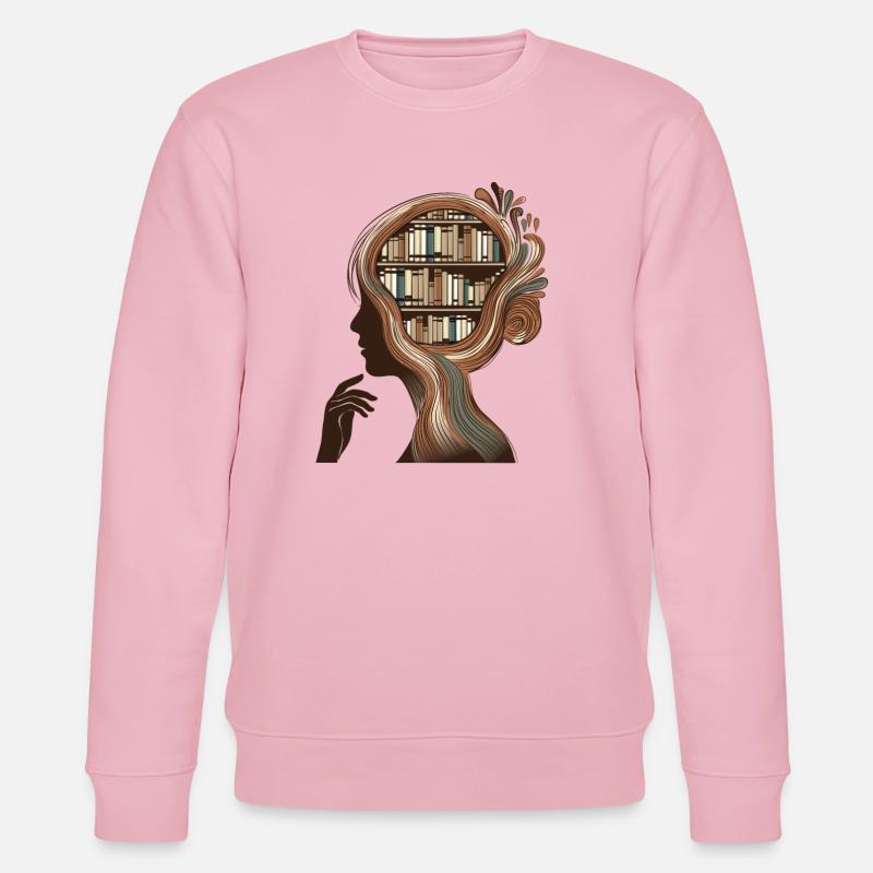 Books Head Illustration Thinking Knowledge - Stanley/Stella CHANGER Unisex Organic Sweatshirt - cotton pink