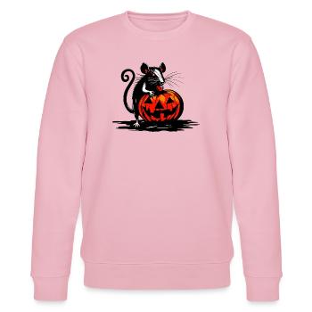 Rat nibbles on Halloween pumpkin - Stanley/Stella CHANGER Unisex Organic Sweatshirt - cotton pink - Front - Jaron (178cm) & Liana (172cm)