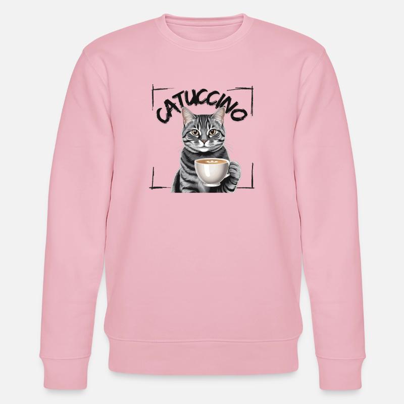 Catuccino Katze mit Tasse Kaffee - Stanley/Stella Unisex Bio-Sweatshirt CHANGER  - Hellrosa