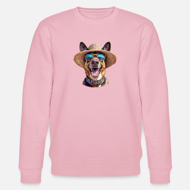 Deutscher Schäferhund mit Strohhut & Sonnenbrille - Stanley/Stella Unisex Bio-Sweatshirt CHANGER  - Hellrosa