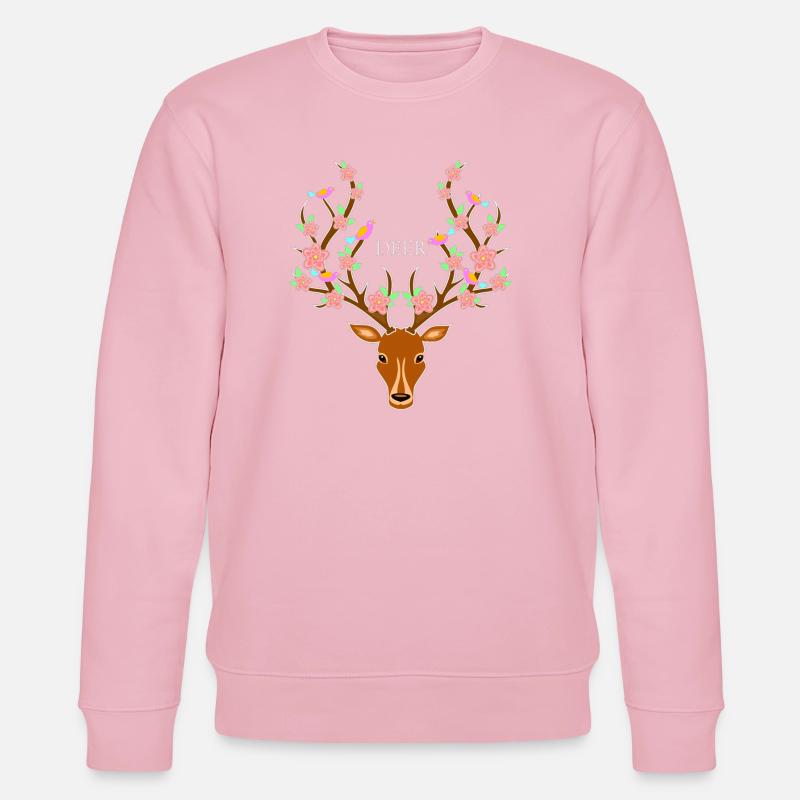 Hirsch mit Blumen im Geweih - Stanley/Stella Unisex Bio-Sweatshirt CHANGER  - Hellrosa