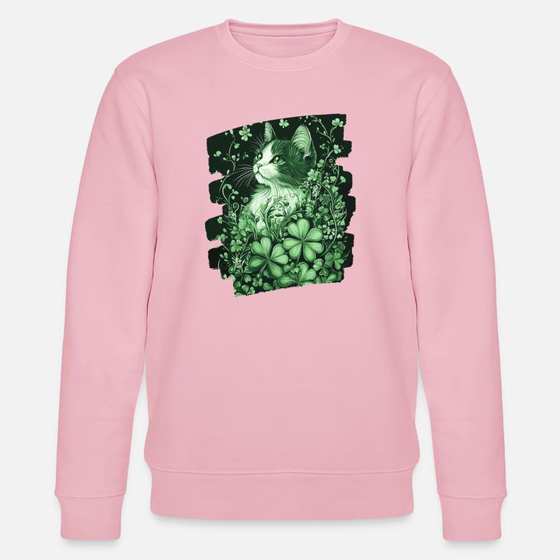 Chat trèfle de la Saint-Patrick - Sweat bio CHANGER Stanley/Stella Unisexe - rose pâle