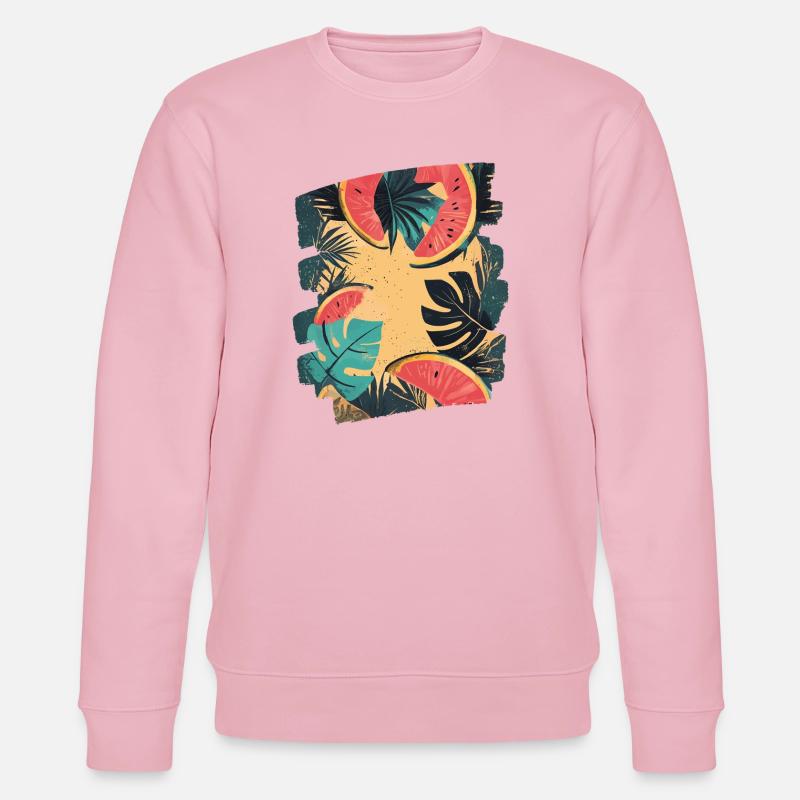 Pastèque d’été et palmiers - Sweat bio CHANGER Stanley/Stella Unisexe - rose pâle