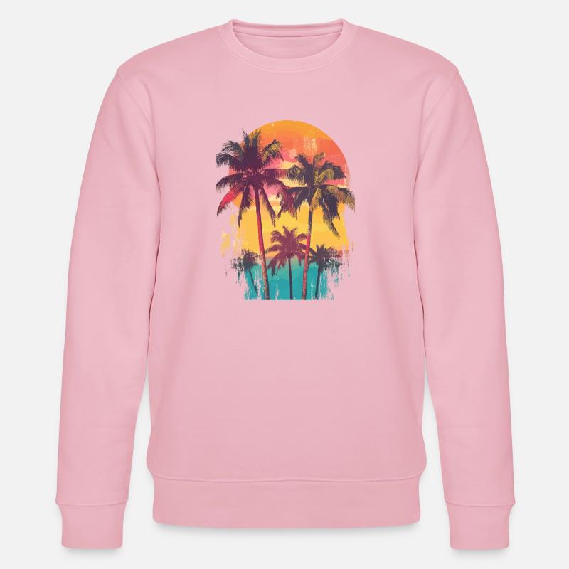 Palm Tree Sunset Summer Sun - Stanley/Stella CHANGER Unisex Organic Sweatshirt - cotton pink