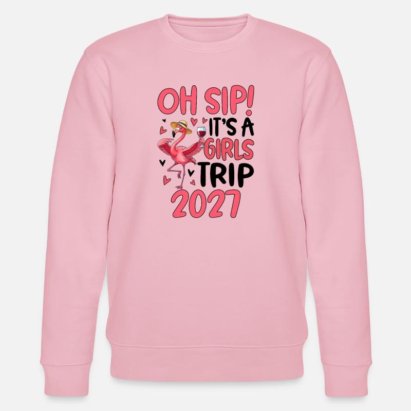 Flamingo mit Weinglas Slogan 2027 - Stanley/Stella Unisex Bio-Sweatshirt CHANGER  - Hellrosa