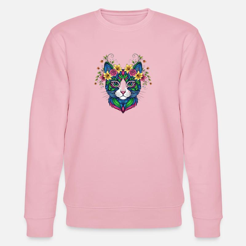 Katze mit Blumen - Stanley/Stella Unisex Bio-Sweatshirt CHANGER  - Hellrosa