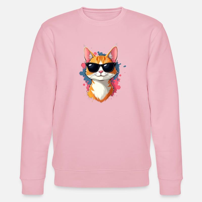 Cooler Katzenkopf mit Sonnenbrille - Stanley/Stella Unisex Bio-Sweatshirt CHANGER - Hellrosa