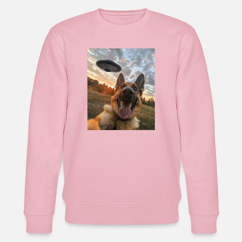 Schäferhund Selfie mit UFO - Stanley/Stella Unisex Bio-Sweatshirt CHANGER  - Hellrosa
