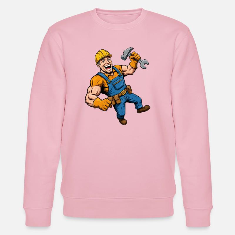 Fröhlicher Comic-Bauarbeiter mit Werkzeug - Stanley/Stella Unisex Bio-Sweatshirt CHANGER  - Hellrosa