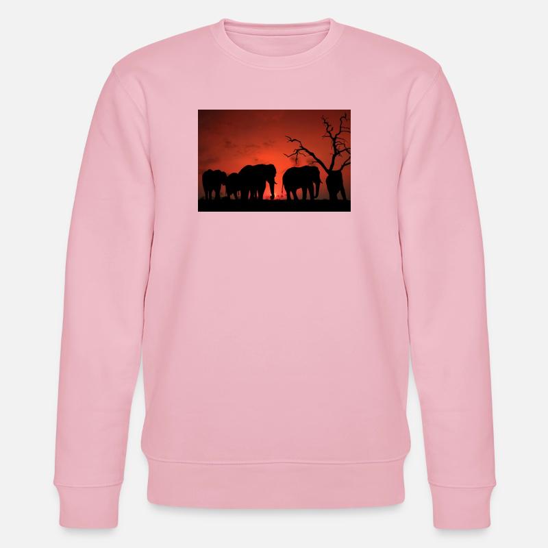 Silhouette d’éléphants au coucher du soleil - Sweat bio CHANGER Stanley/Stella Unisexe - rose pâle
