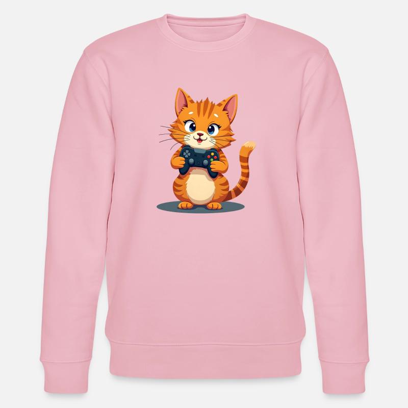 Kätzchen mit Spielecontroller - Stanley/Stella Unisex Bio-Sweatshirt CHANGER  - Hellrosa