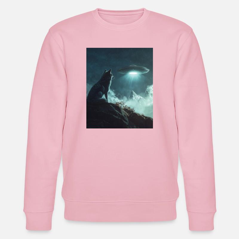 Wolf Selfie mit UFO - Stanley/Stella Unisex Bio-Sweatshirt CHANGER  - Hellrosa