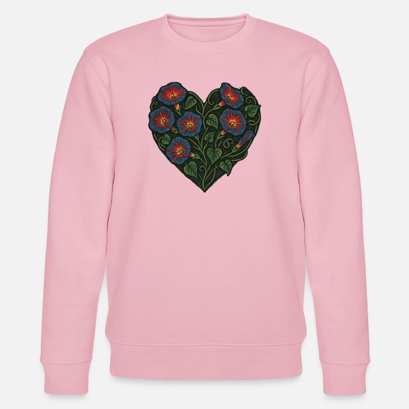 Herzförmiges Blumenmuster mit Prunkwinden - Stanley/Stella Unisex Bio-Sweatshirt CHANGER  - Hellrosa