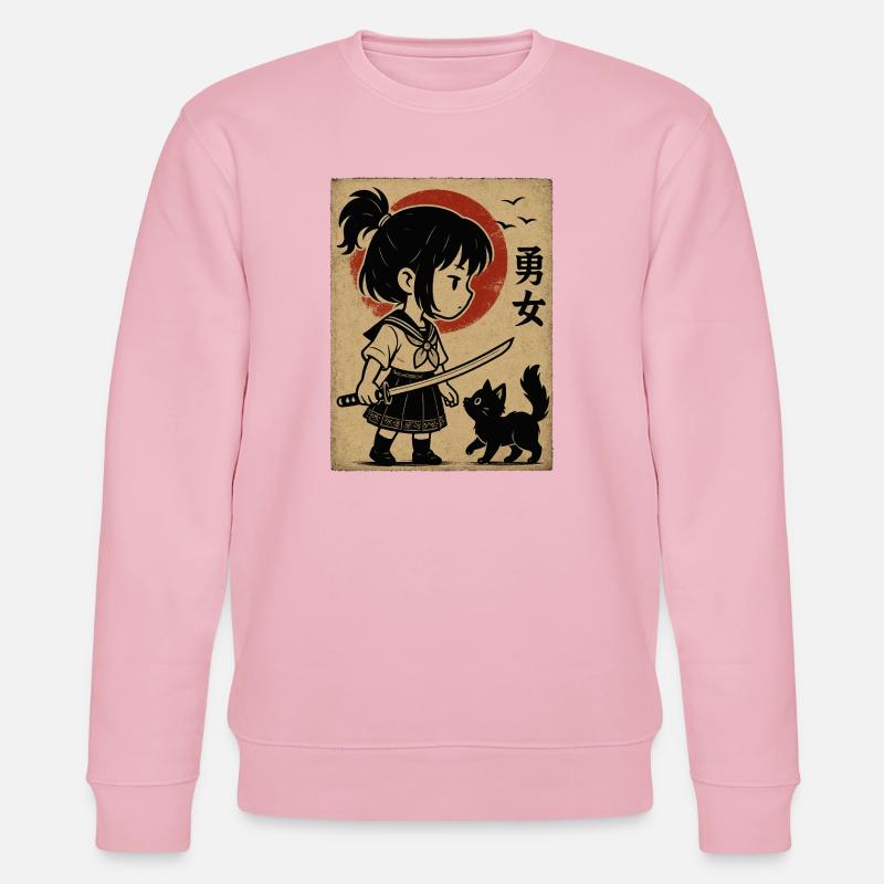 Fille courageuse avec katana et chat - Sweat bio CHANGER Stanley/Stella Unisexe - rose pâle