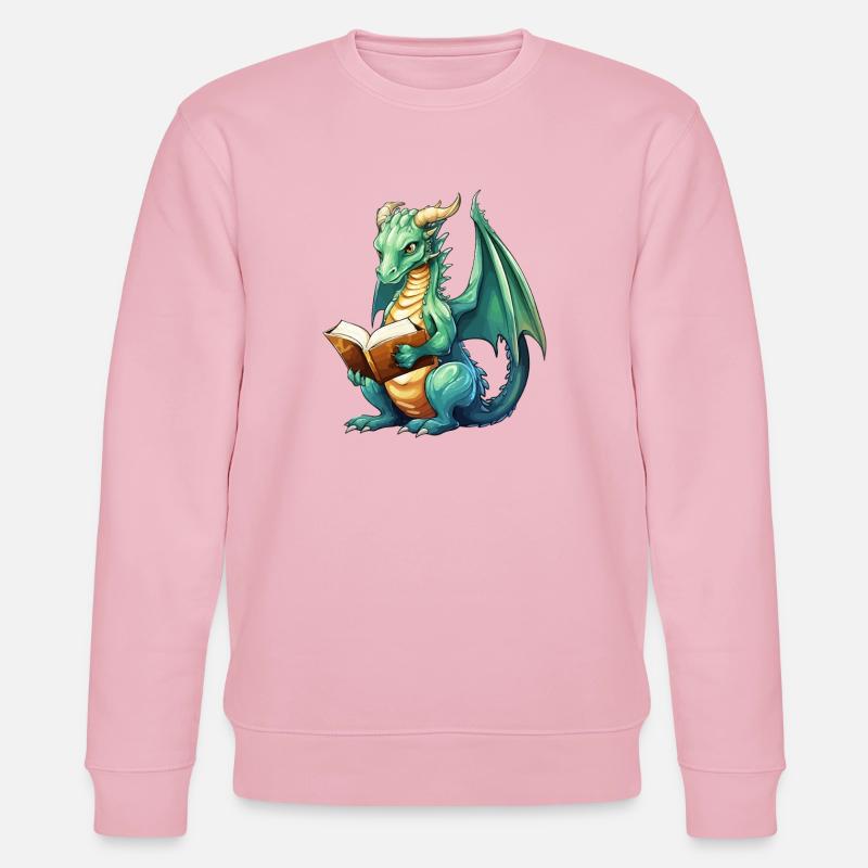 Fantasy-Lese-Drache mit Buch - Stanley/Stella Unisex Bio-Sweatshirt CHANGER  - Hellrosa