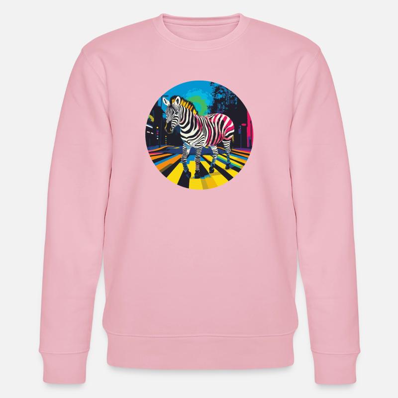 Buntes Zebra in Neon-Stadtbild - Stanley/Stella Unisex Bio-Sweatshirt CHANGER  - Hellrosa