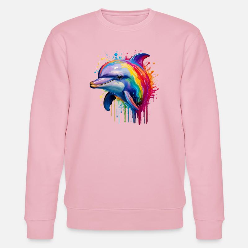 Bunter Delfin Kunstdruck - Stanley/Stella Unisex Bio-Sweatshirt CHANGER  - Hellrosa
