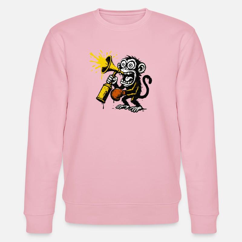 Ausdrucksstarker Affe mit Megafon - Stanley/Stella Unisex Bio-Sweatshirt CHANGER  - Hellrosa