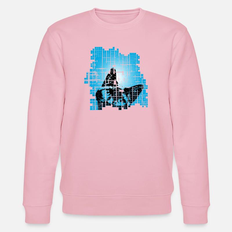 Katze im Pixelraster Blau - Stanley/Stella Unisex Bio-Sweatshirt CHANGER  - Hellrosa
