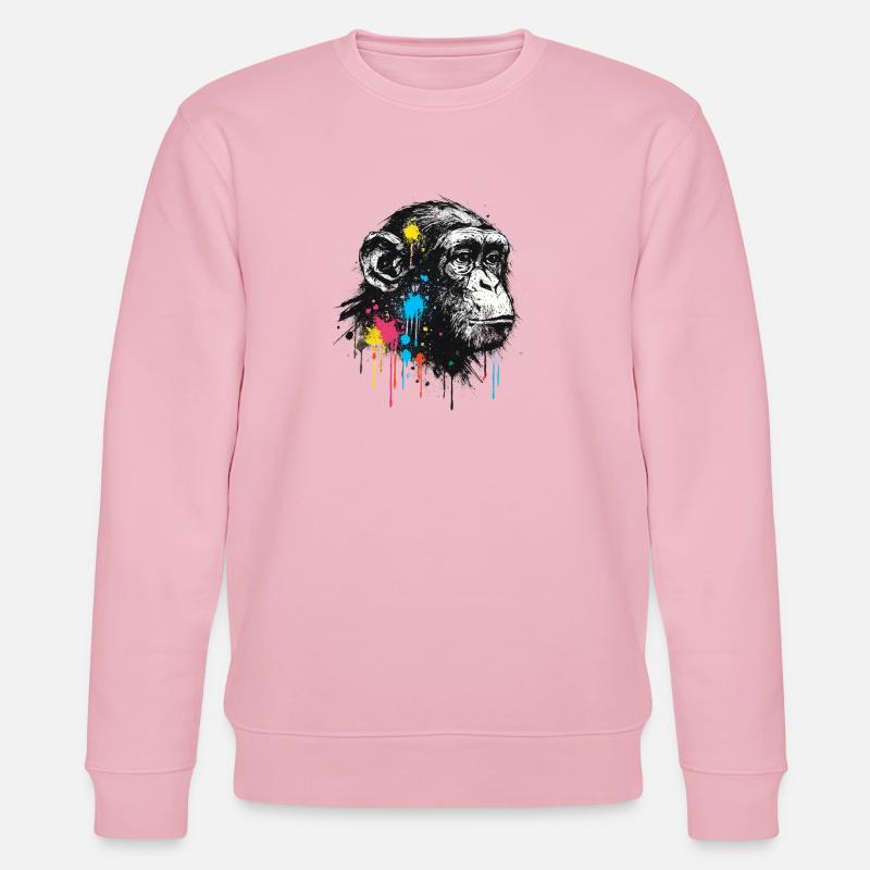 Bunter Spritzschimpanse - Stanley/Stella Unisex Bio-Sweatshirt CHANGER  - Hellrosa