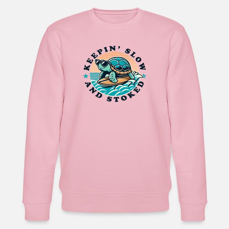 Surfende Schildkröte Keepin Slow and Stoked - Stanley/Stella Unisex Bio-Sweatshirt CHANGER  - Hellrosa