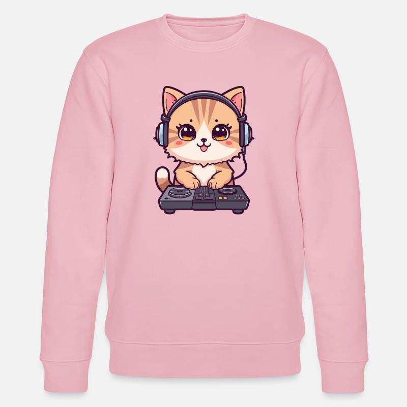 Katze als DJ mit Kopfhörer - Stanley/Stella Unisex Bio-Sweatshirt CHANGER  - Hellrosa